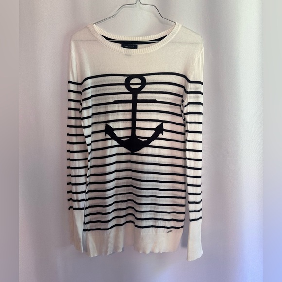 NAUTICA Striped Knit Sweater With Anchor - Picture 1 of 5